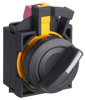 IDEC 22mm Selector Switch; Round; 2-Position; 1NC; Maintained (left)/Momentary; Black w/ White Insert